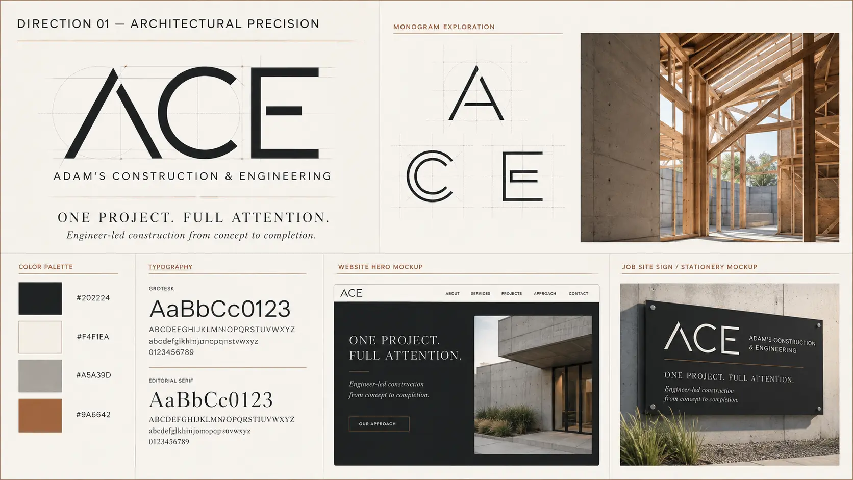 Architectural Precision brand board with logo, colors, and typography